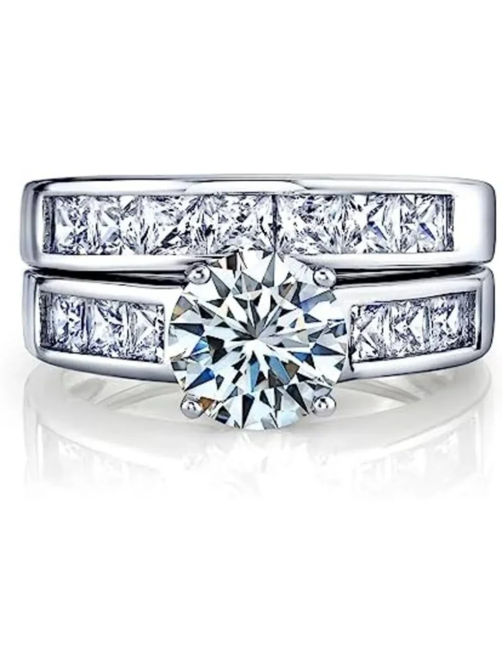 Stunning 2 Carat Sterling Silver Bridal Set - Cubic Zirconia Engagement